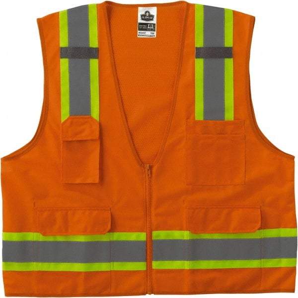 Ergodyne - Size S/M High Visibility Orange Mesh/Solid Surveyor's Vest - 36 to 44" Chest, ANSI/ISEA 107, Zipper Closure, 6 Pockets, Polyester - Apex Tool & Supply