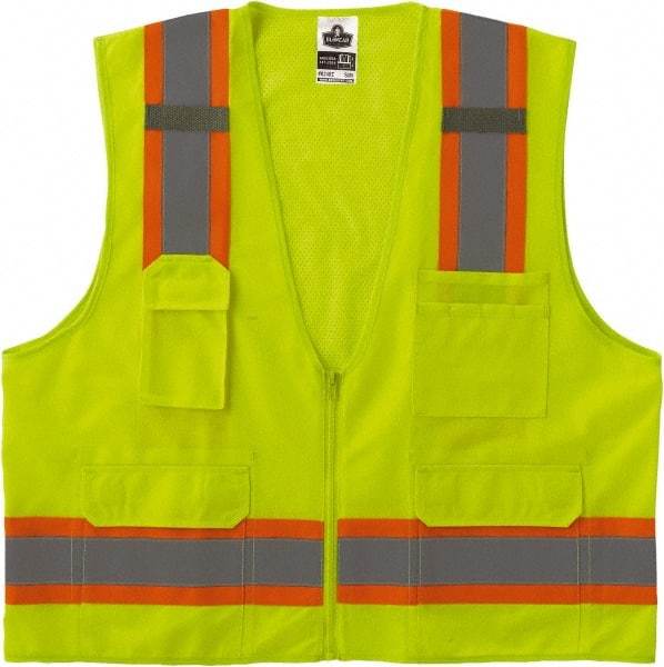 Ergodyne - Size 4X/5XL High Visibility Lime Mesh/Solid Surveyor's Vest - 58 to 64" Chest, ANSI/ISEA 107, Zipper Closure, 6 Pockets, Polyester - Apex Tool & Supply