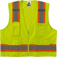 Ergodyne - Size 4X/5XL High Visibility Lime Mesh/Solid Surveyor's Vest - 58 to 64" Chest, ANSI/ISEA 107, Zipper Closure, 6 Pockets, Polyester - Apex Tool & Supply