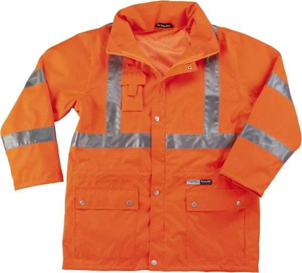 Ergodyne - Size L High Visibility Jacket - Orange, Polyester, Zipper, Snaps Closure - Apex Tool & Supply