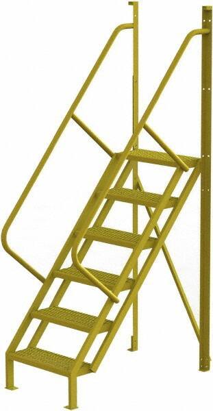 TRI-ARC - 102" 6 Step Configurable Crossover Ladder - 50° Incline, 1,000 Lb Capacity, 60" Platform Height, 30" Base Width x 52-1/2" Base Depth, Perforated Tread - Apex Tool & Supply