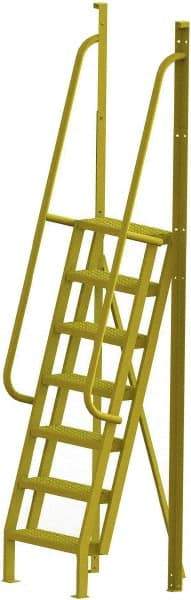 TRI-ARC - 112" 7 Step Configurable Crossover Ladder - 75° Incline, 1,000 Lb Capacity, 70" Platform Height, 30" Base Width x 28" Base Depth, Perforated Tread - Apex Tool & Supply