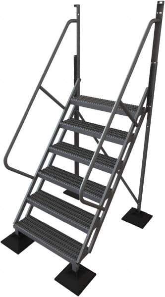 TRI-ARC - 102" 6 Step Configurable Rooftop Ladder - 50° Incline, 500 Lb Capacity, 60" Platform Height, 52-3/4" Base Width x 60" Base Depth, Serrated - Apex Tool & Supply