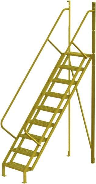 TRI-ARC - 132" 9 Step Configurable Crossover Ladder - 50° Incline, 1,000 Lb Capacity, 90" Platform Height, 30" Base Width x 78" Base Depth, Perforated Tread - Apex Tool & Supply