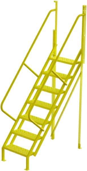 TRI-ARC - 112" 7 Step Configurable Crossover Ladder - 50° Incline, 1,000 Lb Capacity, 70" Platform Height, 30" Base Width x 61" Base Depth, Perforated Tread - Apex Tool & Supply