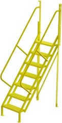 TRI-ARC - 112" 7 Step Configurable Crossover Ladder - 50° Incline, 1,000 Lb Capacity, 70" Platform Height, 30" Base Width x 61" Base Depth, Perforated Tread - Apex Tool & Supply