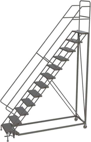 TRI-ARC - 156" 12 Step Configurable Rolling Ladder - 50° Incline, 450 Lb Capacity, 120" Platform Height, 35" Base Width x 90" Base Depth, Perforated Tread - Apex Tool & Supply