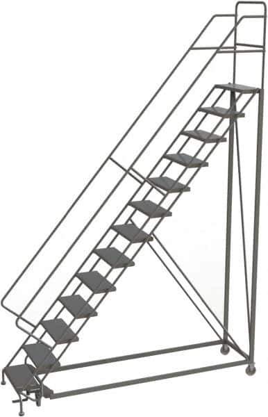 TRI-ARC - 166" 13 Step Configurable Rolling Ladder - 50° Incline, 450 Lb Capacity, 130" Platform Height, 39" Base Width x 97" Base Depth, Perforated Tread - Apex Tool & Supply