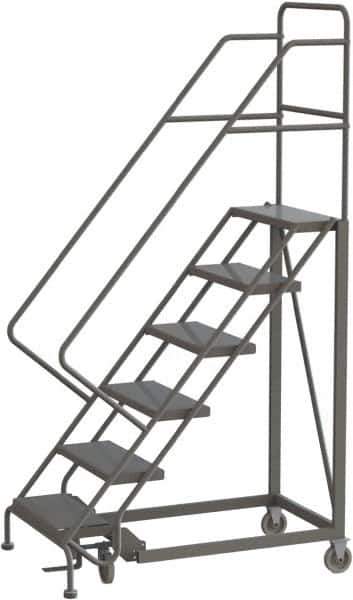 TRI-ARC - 96" 6 Step Configurable Rolling Ladder - 56° Incline, 450 Lb Capacity, 60" Platform Height, 35" Base Width x 49" Base Depth, Perforated Tread - Apex Tool & Supply