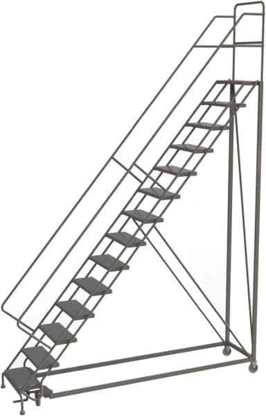 TRI-ARC - 176" 14 Step Configurable Rolling Ladder - 56° Incline, 450 Lb Capacity, 140" Platform Height, 39" Base Width x 104" Base Depth, Perforated Tread - Apex Tool & Supply