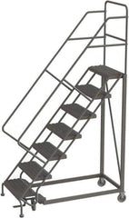 TRI-ARC - 106" 7 Step Configurable Rolling Ladder - 50° Incline, 450 Lb Capacity, 70" Platform Height, 35" Base Width x 56" Base Depth, Serrated - Apex Tool & Supply