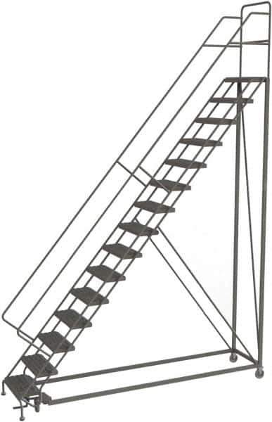 TRI-ARC - 186" 15 Step Configurable Rolling Ladder - 56° Incline, 450 Lb Capacity, 150" Platform Height, 39" Base Width x 111" Base Depth, Serrated - Apex Tool & Supply