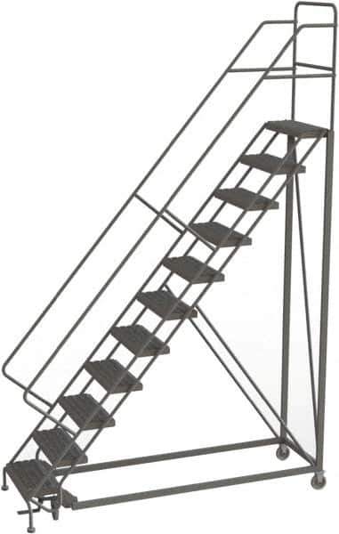 TRI-ARC - 146" 11 Step Configurable Rolling Ladder - 56° Incline, 450 Lb Capacity, 110" Platform Height, 35" Base Width x 84" Base Depth, Serrated - Apex Tool & Supply