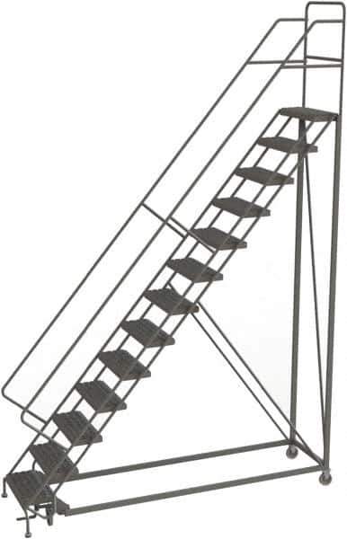 TRI-ARC - 166" 13 Step Configurable Rolling Ladder - 56° Incline, 450 Lb Capacity, 130" Platform Height, 39" Base Width x 97" Base Depth, Serrated - Apex Tool & Supply