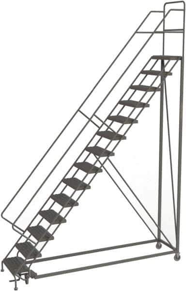 TRI-ARC - 176" 14 Step Configurable Rolling Ladder - 50° Incline, 450 Lb Capacity, 140" Platform Height, 39" Base Width x 104" Base Depth, Serrated - Apex Tool & Supply
