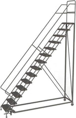 TRI-ARC - 176" 14 Step Configurable Rolling Ladder - 50° Incline, 450 Lb Capacity, 140" Platform Height, 39" Base Width x 104" Base Depth, Serrated - Apex Tool & Supply