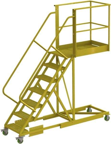 TRI-ARC - 112" 7 Step Configurable Cantilever Ladder - Supported, 300 Lb Capacity, 70" Platform Height, 30" Base Width x 101" Base Depth, Serrated - Apex Tool & Supply