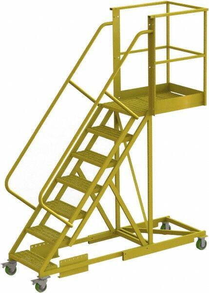 TRI-ARC - 112" 7 Step Configurable Cantilever Ladder - Supported, 300 Lb Capacity, 70" Platform Height, 30" Base Width x 91" Base Depth, Perforated Tread - Apex Tool & Supply