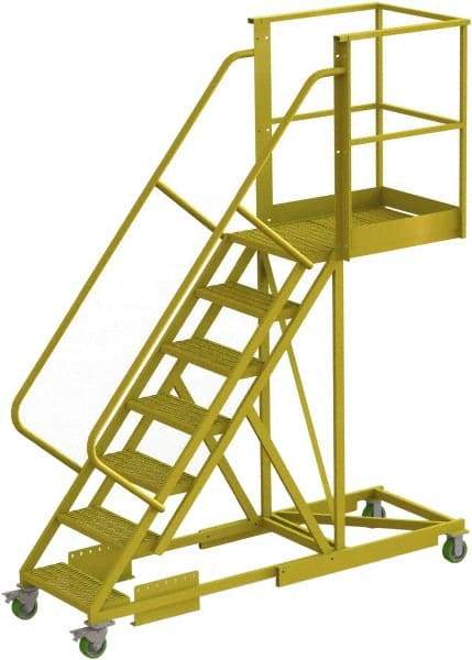 TRI-ARC - 112" 7 Step Configurable Cantilever Ladder - Supported, 300 Lb Capacity, 70" Platform Height, 30" Base Width x 91" Base Depth, Serrated - Apex Tool & Supply