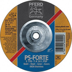 PFERD - 46 Grit, 7" Wheel Diam, 1/4" Wheel Thickness, Type 27 Depressed Center Wheel - Aluminum Oxide - Apex Tool & Supply