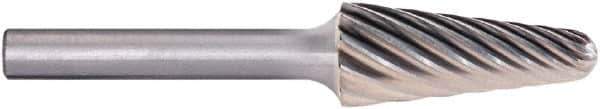 PFERD - 3/8" Cut Diam, 1/4" Shank Diam, Taper Head Fluted Cut Burr - Carbide, Radius End, 1-1/16" LOC, 2-1/2" OAL - Apex Tool & Supply