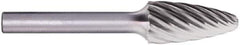 PFERD - 3/8" Cut Diam, 1/4" Shank Diam, Tree with Radius Head Fluted Cut Burr - Carbide, Radius End, 3/4" LOC, 2-1/2" OAL - Apex Tool & Supply
