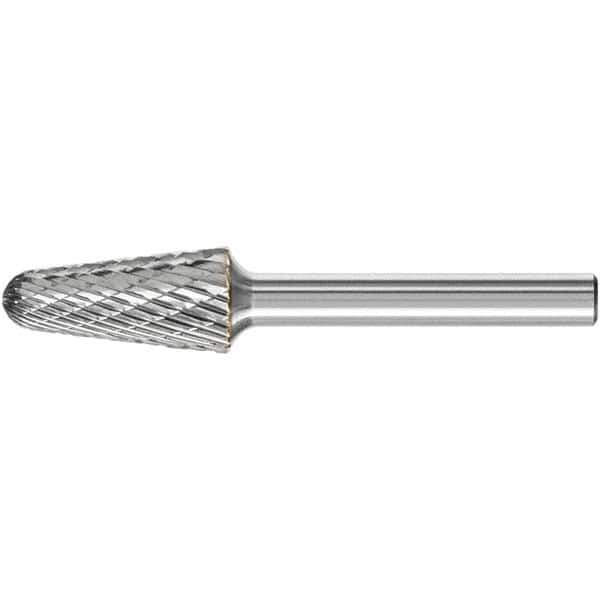 PFERD - 1/2" Cut Diam, 1/4" Shank Diam, Taper Head Double Cut Burr - Carbide, Radius End, 1-1/8" LOC, 3.16" OAL - Apex Tool & Supply