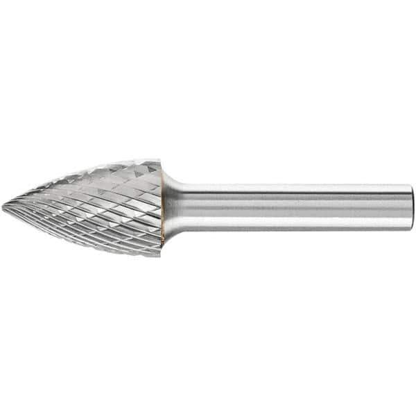PFERD - 5/8" Cut Diam, 1/4" Shank Diam, Tree Head Double Cut Burr - Carbide, Point End, 1" LOC, 2-3/4" OAL - Apex Tool & Supply