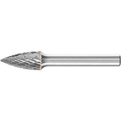PFERD - 3/8" Cut Diam, 1/4" Shank Diam, Tree Head Double Cut Burr - Carbide, Point End, 1" LOC, 2-1/2" OAL - Apex Tool & Supply