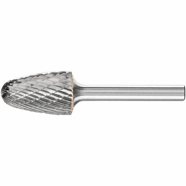 PFERD - 5/8" Cut Diam, 1/4" Shank Diam, Tree with Radius Head Double Cut Burr - Carbide, Radius End, 1" LOC, 2-3/4" OAL - Apex Tool & Supply