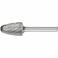 PFERD - 5/8" Cut Diam, 1/4" Shank Diam, Tree with Radius Head Double Cut Burr - Carbide, Radius End, 1" LOC, 2-3/4" OAL - Apex Tool & Supply