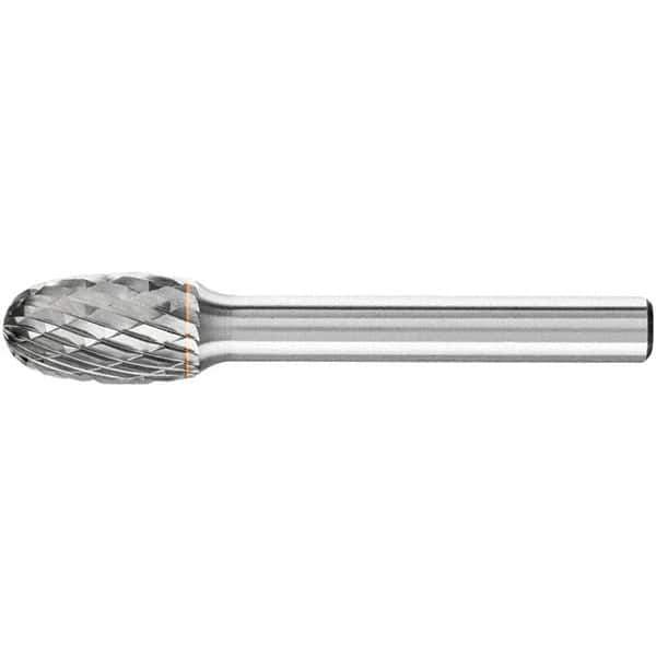 PFERD - 1/2" Cut Diam, 1/4" Shank Diam, Oval Head Double Cut Burr - Carbide, Radius End, 7/8" LOC, 2-3/4" OAL - Apex Tool & Supply