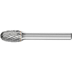 PFERD - 1/2" Cut Diam, 1/4" Shank Diam, Oval Head Double Cut Burr - Carbide, Radius End, 7/8" LOC, 2-3/4" OAL - Apex Tool & Supply