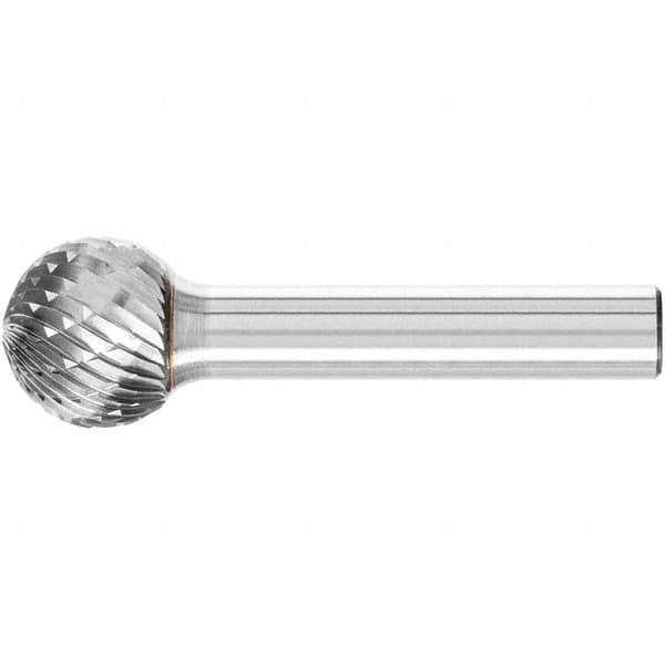PFERD - 5/8" Cut Diam, 1/4" Shank Diam, Ball Head Double Cut Burr - Carbide, Radius End, 9/16" LOC, 2-5/16" OAL - Apex Tool & Supply