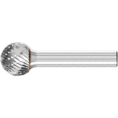 PFERD - 5/8" Cut Diam, 1/4" Shank Diam, Ball Head Double Cut Burr - Carbide, Radius End, 9/16" LOC, 2-5/16" OAL - Apex Tool & Supply