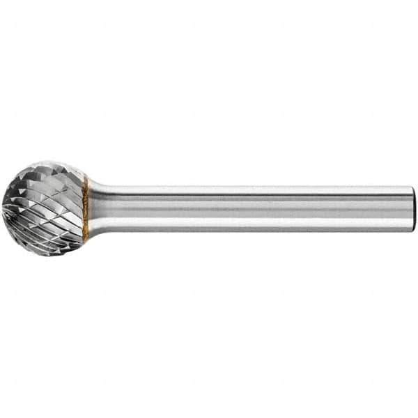 PFERD - 1/2" Cut Diam, 1/4" Shank Diam, Ball Head Double Cut Burr - Carbide, Radius End, 7/16" LOC, 2-3/16" OAL - Apex Tool & Supply