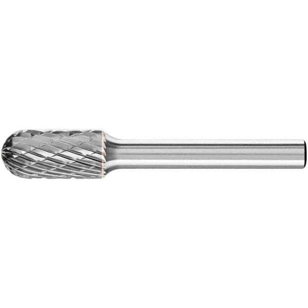 PFERD - 3/8" Cut Diam, 1/4" Shank Diam, Cylinder with Radius Head Double Cut Burr - Carbide, Radius End, 3/4" LOC, 2-1/2" OAL - Apex Tool & Supply