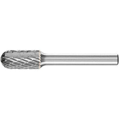 PFERD - 3/8" Cut Diam, 1/4" Shank Diam, Cylinder with Radius Head Double Cut Burr - Carbide, Radius End, 3/4" LOC, 2-1/2" OAL - Apex Tool & Supply