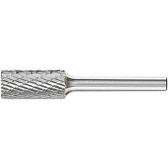 PFERD - 1/2" Cut Diam, 1/4" Shank Diam, Cylinder with End Cut Head Double Cut Burr - Carbide, End Cut End, 1" LOC, 2-3/4" OAL - Apex Tool & Supply