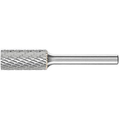 PFERD - 1/2" Cut Diam, 1/4" Shank Diam, Cylinder Head Double Cut Burr - Carbide, Flat End, 1" LOC, 2-3/4" OAL - Apex Tool & Supply