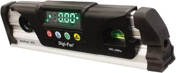 Digi-Pas - Magnetic 9-1/2" Long 2 Vial Torpedo Level - Aluminum, Black/Silver, 1 Plumb & 1 Level Vial - Apex Tool & Supply