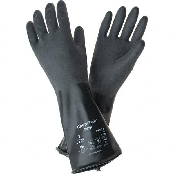 Ansell - 14 mil Thick, Chemical Resistant Gloves - SZ 7 14"14ML BLK 1/PR CHEM-TEK RGH FIN CHEM GLV - Apex Tool & Supply