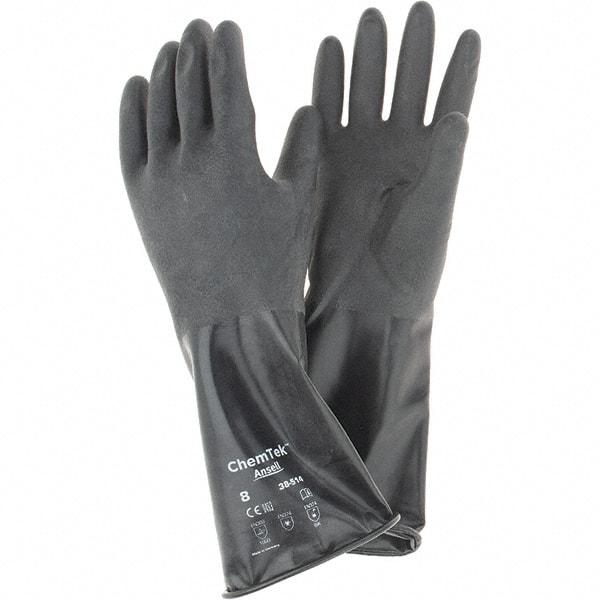 Ansell - 14 mil Thick, Chemical Resistant Gloves - SZ 8 14"14ML BLK 1/PR CHEM-TEK RGH FIN CHEM GLV - Apex Tool & Supply