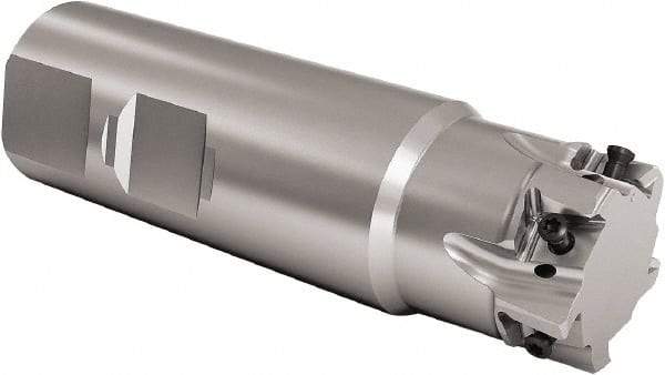 Seco - 1" Cut Diam, 8mm Max Depth of Cut, 1" Shank Diam, 4" OAL, Indexable Square Shoulder End Mill - LOEX Inserts, Weldon Shank, 90° Lead Angle, Through Coolant, Series Square T4-08 - Apex Tool & Supply