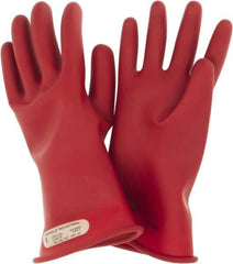 Ansell - Class 00, Size 9, 11" Long, Rubber Lineman's Glove - 2,500 AC Max Use Voltage, 500 AC Test Voltage, Red, ASTM D120 - Apex Tool & Supply