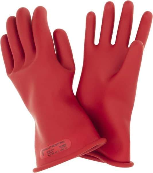 Ansell - Class 0, Size 9, 11" Long, Rubber Lineman's Glove - 5,000 AC Max Use Voltage, 1,000 AC Test Voltage, Red, ASTM D120 - Apex Tool & Supply