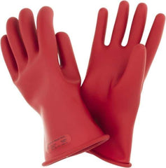 Ansell - Class 0, Size 10, 11" Long, Rubber Lineman's Glove - 5,000 AC Max Use Voltage, 1,000 AC Test Voltage, Red, ASTM D120 - Apex Tool & Supply