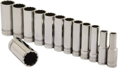 Ability One - 1/2" Drive Deep Well Socket Set - 12 Points, 3/8" to 1-1/8" Range, Inch Measurement Standard - Apex Tool & Supply