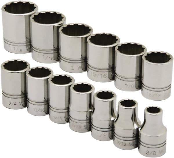 Ability One - 1/2" Drive Socket Set - 12 Points, 3/8" to 1-1/8" Range, Inch Measurement Standard - Apex Tool & Supply