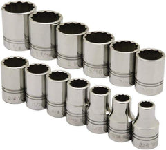 Ability One - 1/2" Drive Socket Set - 12 Points, 3/8" to 1-1/8" Range, Inch Measurement Standard - Apex Tool & Supply
